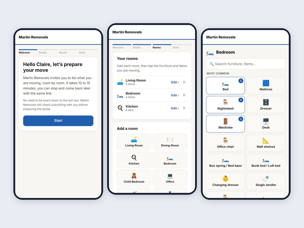 Écran de l'app Move Up : Votre client prépare, vous vérifiez